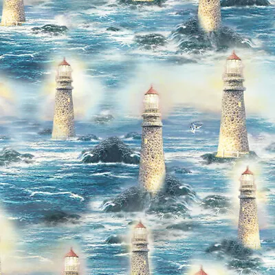 Fat Quarter The Light Of Peace Lighthouses 100% Cotton Quilting Fabric-T Kinkade • £3.60