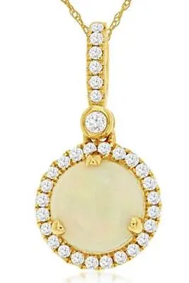 Estate .88ct Diamond & Aaa Opal 14kt Yellow Gold 3d Round Halo Floating Pendant • $1383.20