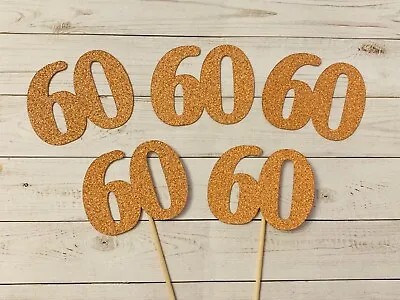 60th Birthday Rose Gold Glitter Number 60 Cupcake Toppers Cake Decorations Picks • £3.25