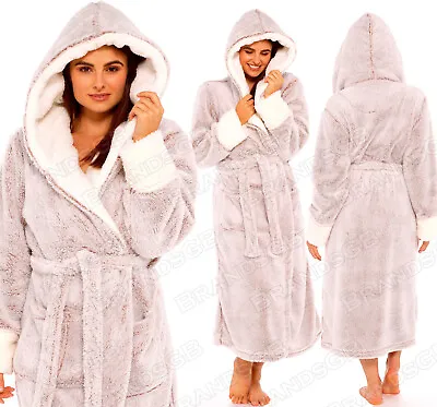 Ladies Dressing Gown Soft & Cosy Shimmer Snuggle Hooded  Fleece Robe **new** • £29.98