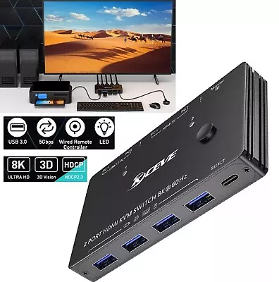 2-Port HDMI2.1 USB3.0 KVM Switch Splitter Adapter Multi-function USB Hub 8k@60Hz • $37.49