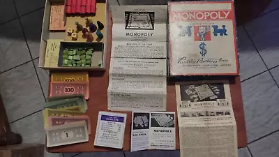 Vintage Antique Monopoly Game Wooden Tokens Hotels Houses Box Paperwork Board • $45