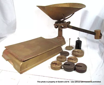 ANTIQUE CAST-IRON PLATFORM COUNTER BALANCE SCALE W/ Weights #10980 NY • $35