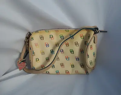 VTG Dooney & Bourke Leather Multicolor DB Monogram Barrel Shoulder Handbag Purse • $26.66