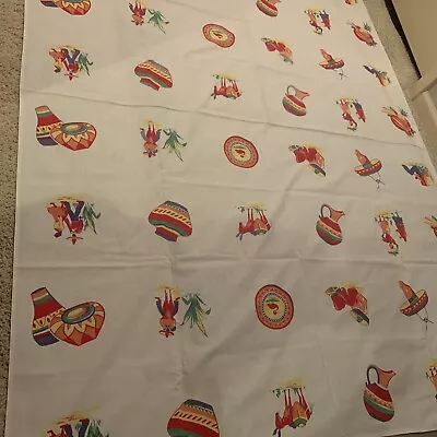 Vtg Mid Century Cotton Print Tablecloth Mexican Motif - Compliments Fiestaware • $26