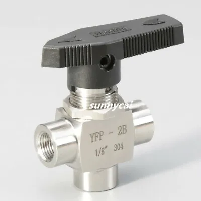 3 Way Ball Valve 1/8  NPT Gas Sleeve Tube L Port 1000PSI Stainless Steel Oil US • $13.34