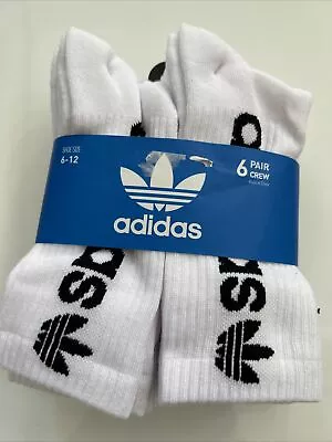 Adidas Men's Crew Socks Athletic Shoes White 6 Pairs Sizes 6-12 Absorb Moisture • $9.12