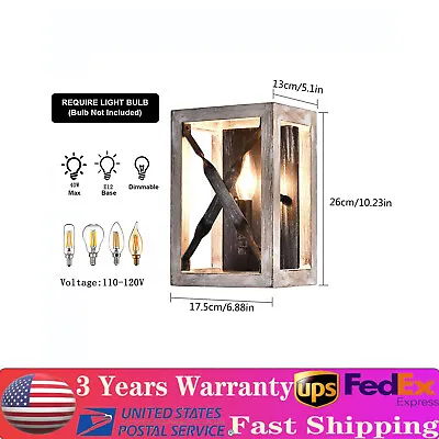 Retro Wall Light Fixture Industrial Wooden Wall Lamp Vintage Sconce Outdoor Lamp • $17.10