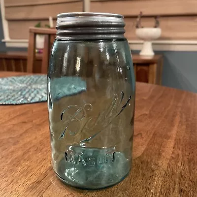 Vintage Ball  Perfect Mason  Antique Canning Jar 1 Quart Size Blue Tint • $16