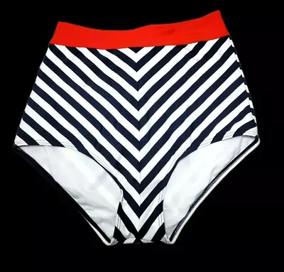 Unique Vintage  High-Waist Bikini Bottoms XXL Blue White Sriped Sailor Swimwear • £24.06
