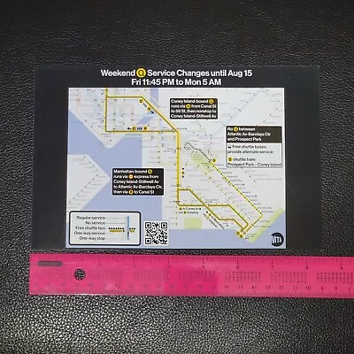 MTA New York City Subway Service Change Notice Cardboard Weekend Q Train • $5.80