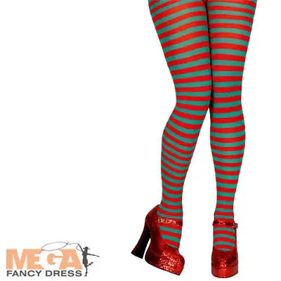 £7.49 • Buy Red + Green Candy Stripe Tights Ladies Fancy Dress Christmas Xmas Elf Costume Ac