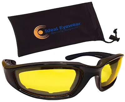 Night Driving Motorcycle Glasses Goggles HD Yellow Lens Padded Frame Sunglasses • $16.97