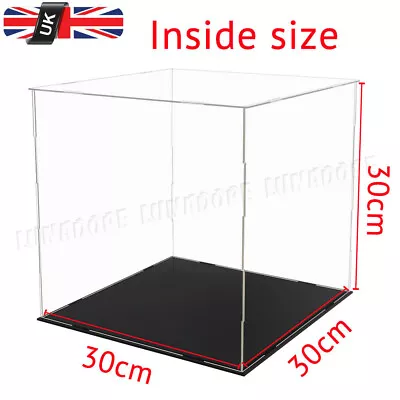 UK 30cm Perspex Case Big Cube Clear Acrylic Display Box Plastic Base Dustproof L • £28.79