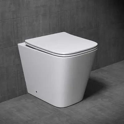 £139.95 • Buy Bathroom Toilet Pan Back To Wall Rimless Flush WC + Soft Close Seat 410mm Hight