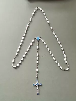 White Glass Beads + Metal Crucifix Rosary #127 • £1.95