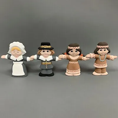 Pilgrims American Indians Art Figures Man Woman Girl Boy Ceramic Lot Of 4  • $39.99