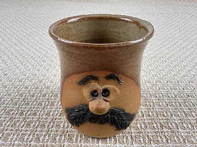 Vintage Ugly Face Stoneware Pottery Mug Cup Coffee Tea Funny Mustache 3D Man • $14