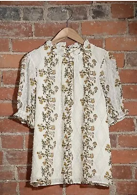 Matilda Jane Good Hart White Yellow Floral Swiss Dot Blouse Womens Size XL • $38.95