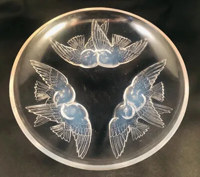 R. Lalique Crystal  Nonnettes  Coupe Bowl Opalescent Swallows Model #398 C1928 • $350