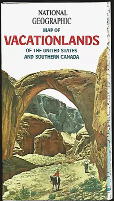 1966-7 July Map VACATIONLANDS OF USA US & CANADA National Geographic EUC - A3+ • $10.75