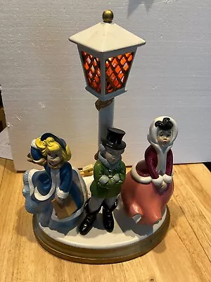 VTG Atlantic Mold Hand Painted Ceramic Carolers & Lighted Lamp Post & Music Box • $27.99