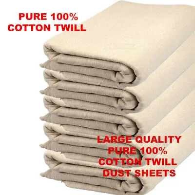 100% NATURAL Cotton Twill Dust Sheets Various Sizes DIY Builder Decorating Cover • £9.63