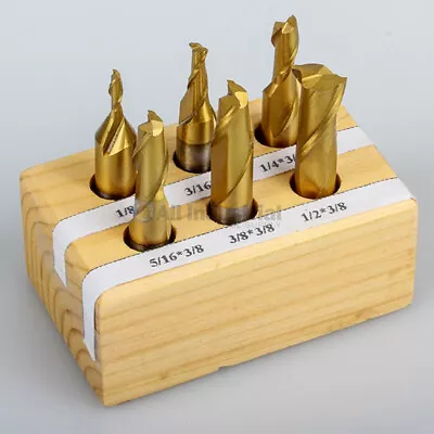 6 Pc. HSS TiN Coated 2 Flute End Mill Set 1/8-1/2  3/8  Shank Single End 2FL • $26.69