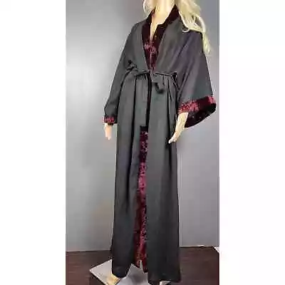 Vintage Val Mode Medium Full Floor Length Black Sheer Burgundy Velvet Robe • $15