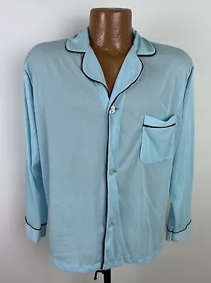 VTG 70s JC PENNEY Sheer Nylon Pajama Top MENS S Pastel Blue Piping Preppy Retro • $18.69