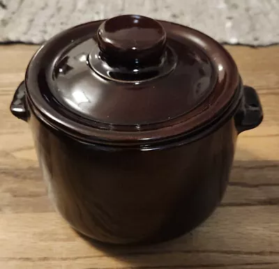 BEAN POT WITH LID - Vintage - RUSTIC BROWN - Marked USA • $14