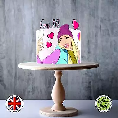 Personalised Selfie Girl Pop Art Edible Cake Topper Decoration ICING / WAFER • £7.79