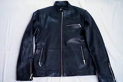 Leather Jacket For Men Vintage Black Cafe Racer ~ Size Medium ~ Real Lambskin! • $125