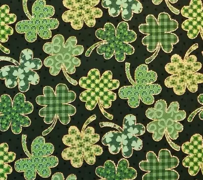 Clover Shamrock Shamrocks FABRIC TRADITIONS Gold Accents All Cotton BY THE YARD • $9.99