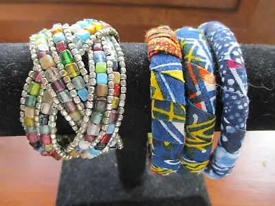 4 Bangles - 1 Multi Beaded/strand Plaited Cuff & 3 X Multi Material Covered • £5.50