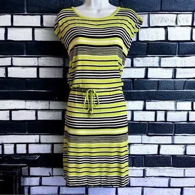Michael Michael Kors Lime Stripe Drawstring Waist Soft Stretch Dress Womens L • $25