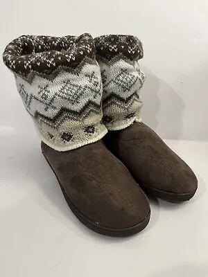 Women’s  MUK LUKS Sz Large 9/10 Knit Warm  WInter Brown Fold Over Boots • $15