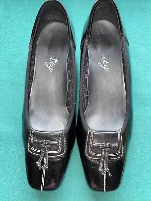 £9.99 • Buy Equity Black Patent Court / Pump Shoe Front Tassel Detail Size 6