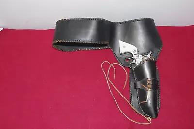 VINTAGE 1950's NICHOLS STALLION .38 CAP GUN & BLACK LACED HOLSTER WITH LANYARD  • $89.99