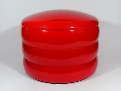 STYLISH 1960s SEWING BOX HOOPED  PLASTIC SPACE AGE POP ART GERMANY DBGM VINTAGE • $111.84