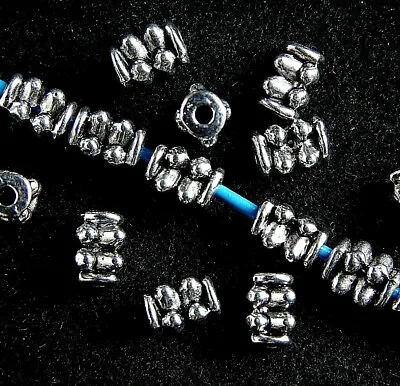 100 X ANTIQUE SILVER~TUBE~TIBETAN STYLE~METAL~SPACER BEADS 6 X 4 MM • £1.89