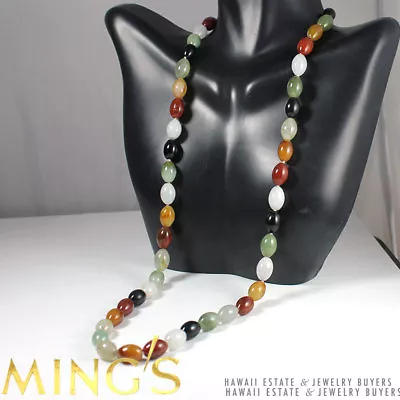 Ming's Hawaii Multi-color Navette Jade 14k White Gold Necklace 23.75  • $1500