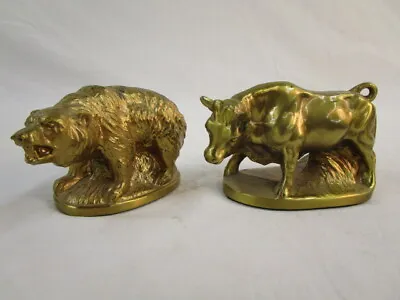 Vintage Brass Bull & Bear Bookends PM Craftsman Wall Street Stock Broker Gift • $47.77
