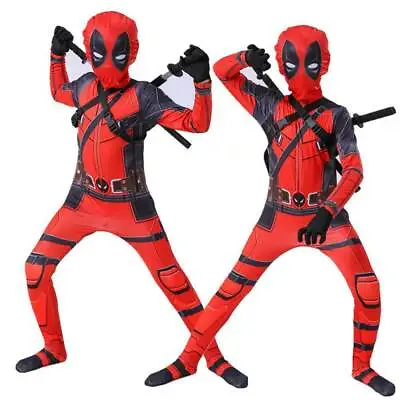 Book Week Superhero Deadpool Kids Jumpsuit Mask Fancy Dress Costume Cosplay • $30.99
