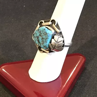 VTG Signed Native American Sterling Silver Turquoise Ring.. K ..Size 6-1/4 • $58