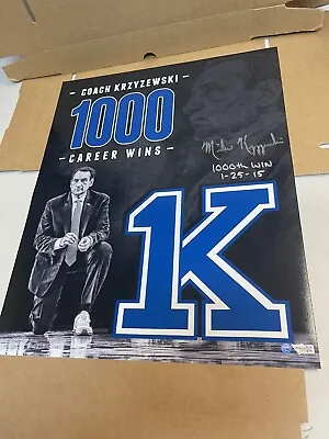 DUKE BLUE Devils Mike Krzyzewski SIGNED 16X20 PHOTO 1000th Win INS Fanatics COA • $399.99