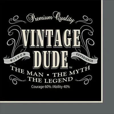 Vintage Dude Birthday Beverage Napkins Party Table Decoration Pkt 16 X 3ply • $10.50