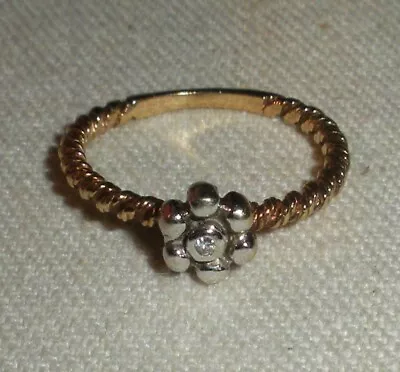 VINTAGE 14K GOLD & DIAMOND FLOWER PETAL WEDDING BAND RING SIZE 4 1/4 Tuvi • $225