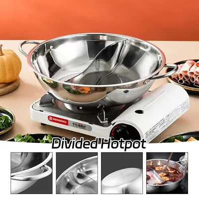 Chinese Style Pot Hot Divider Stainless Steel Cooking Kitchen Cookware Pan-Two • £18.80