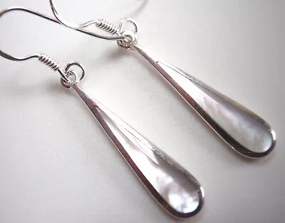 Mother Of Pearl 925 Sterling Silver Dangle Paddle-Shaped Earrings Sleek • $43.99